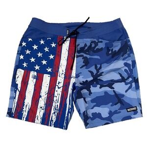 Freedom Industries Swim Board Shorts Men's XL Blue Patriotic Flag USA 9"